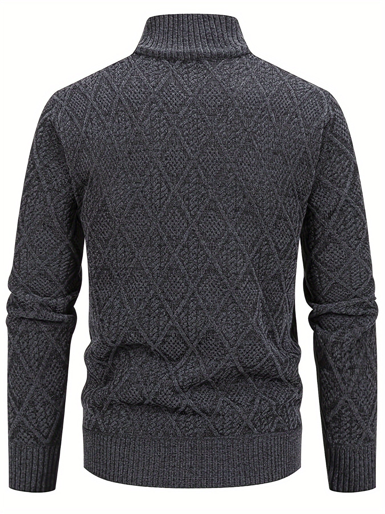Knitted Stand Collar Cardigan – Casual Rhombus Sweater