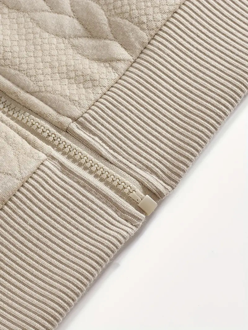 Stylish Zip-Up Hoodie – Casual Knit Long Sleeve Hoodie for Spring & Fall