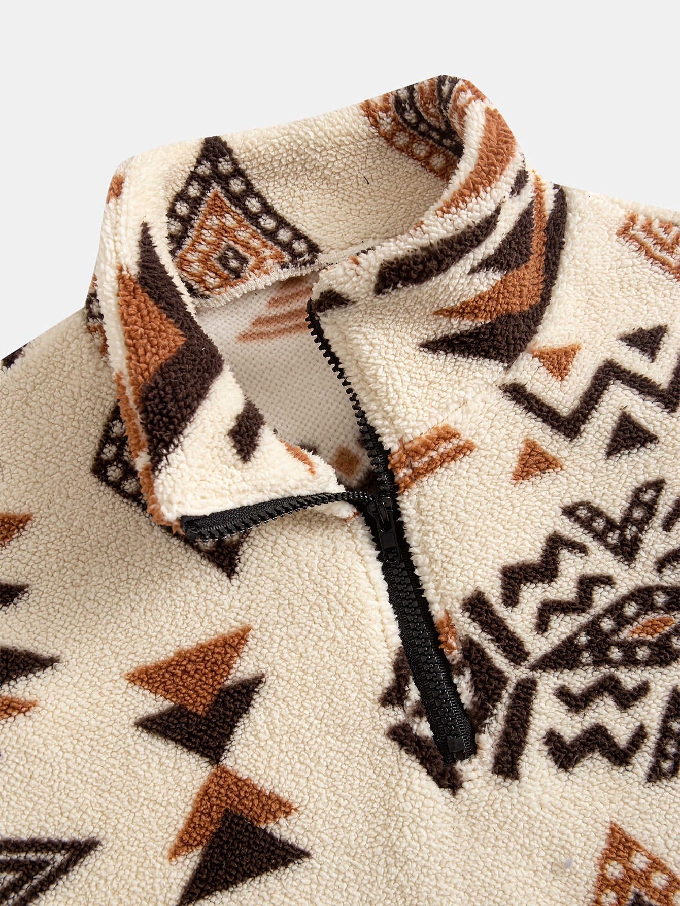Loose Fleece Sweatshirt – Ethnic Graphic Half-Zip Stand Collar Long Sleeve Top