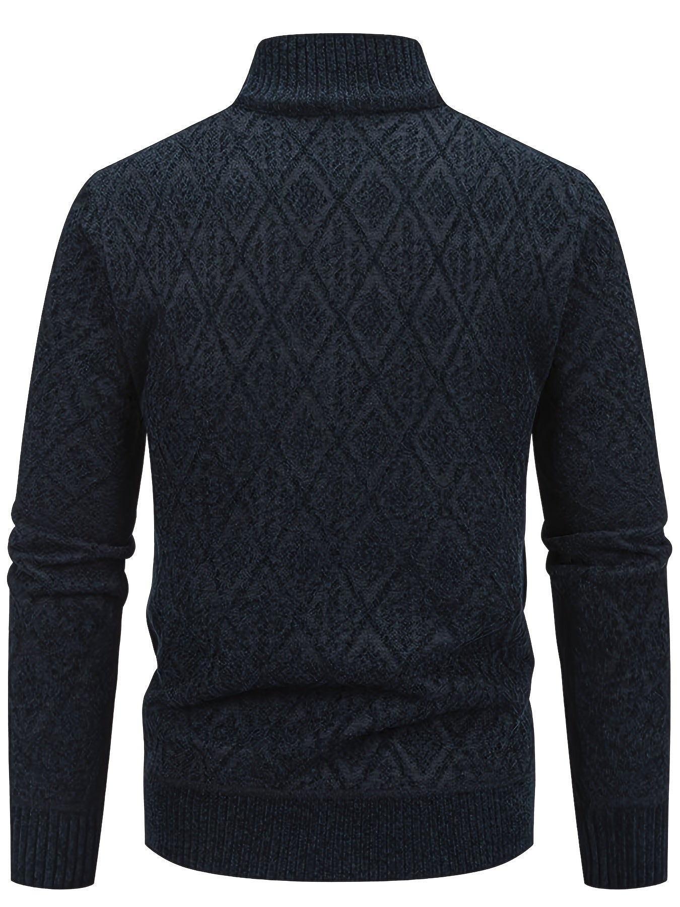 Knitted Stand Collar Cardigan – Casual Rhombus Sweater