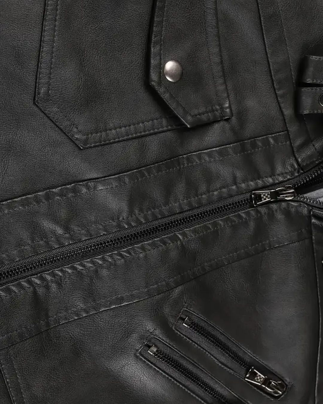 Trendy Double-Zip Hooded Jacket – Faux Leather Biker Coat with Fur Trim