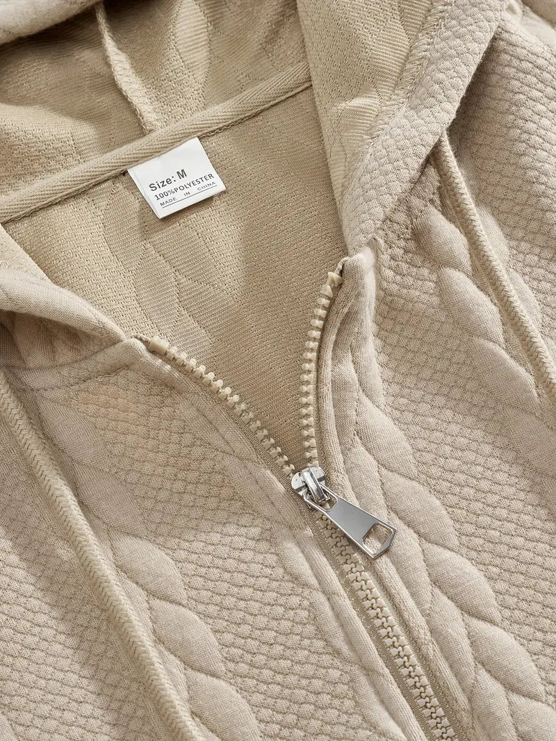 Stylish Zip-Up Hoodie – Casual Knit Long Sleeve Hoodie for Spring & Fall