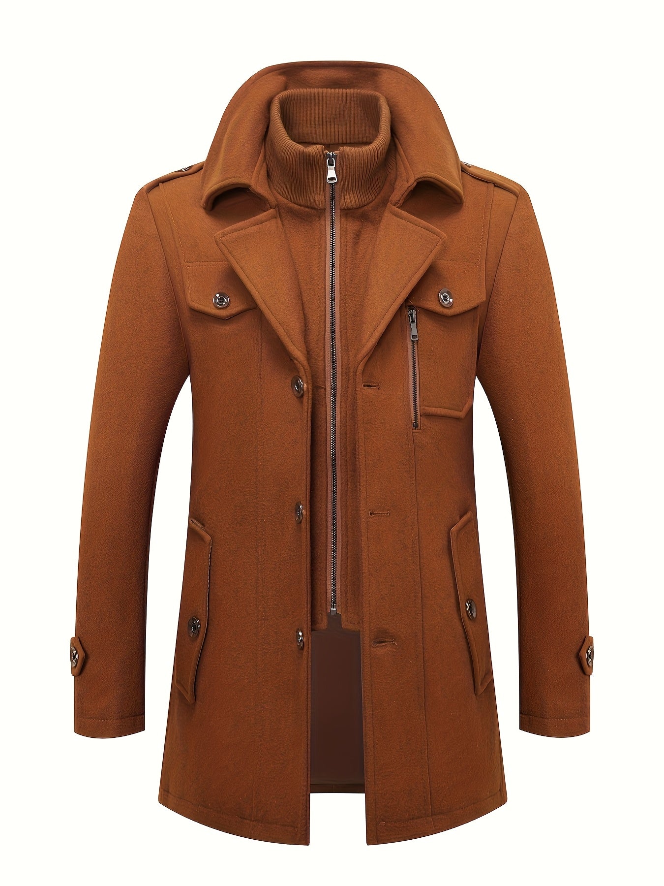 Men’s Slim Fit Tweed Coat – Double-Breasted Lapel Long Sleeve Outerwear
