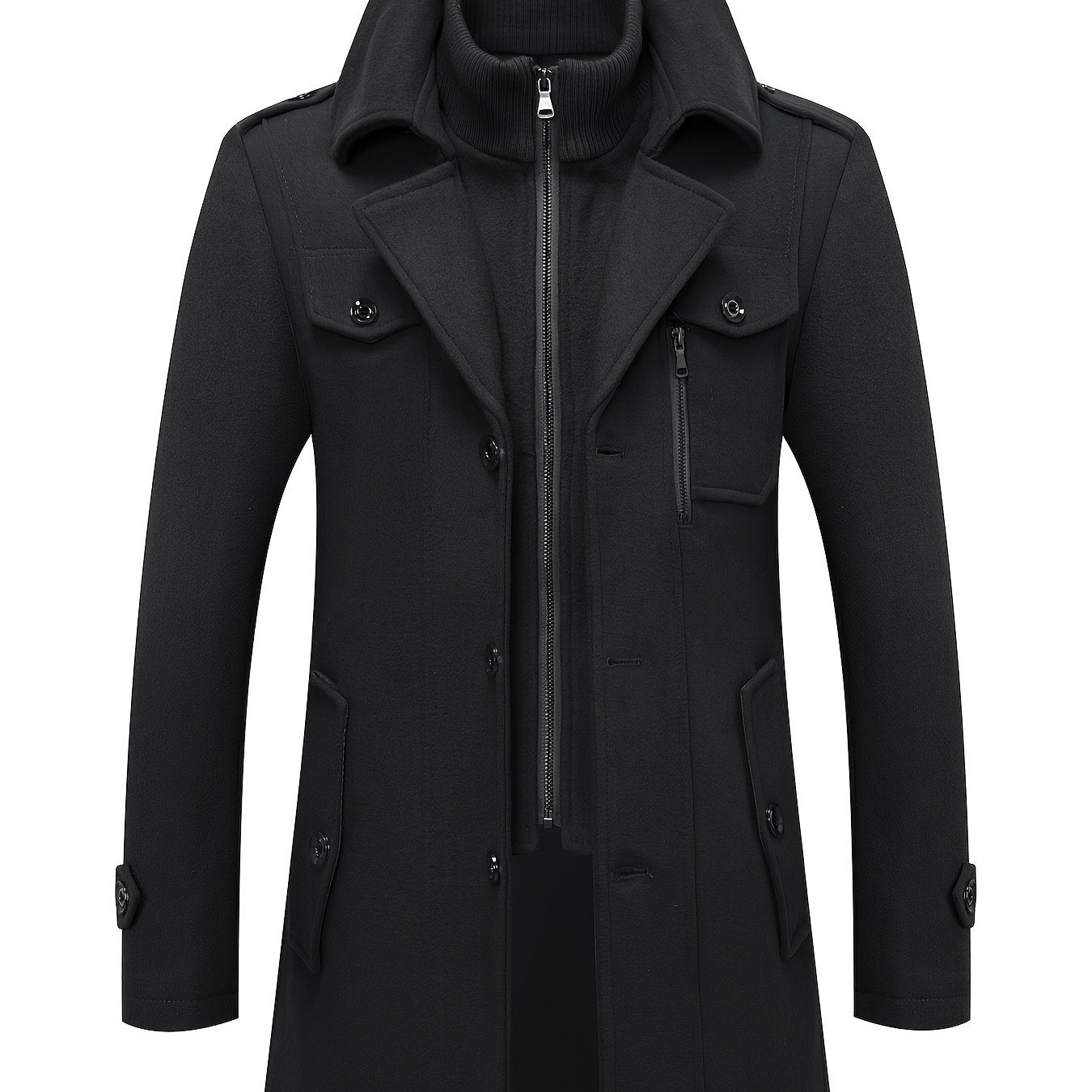 Men’s Slim Fit Tweed Coat – Double-Breasted Lapel Long Sleeve Outerwear