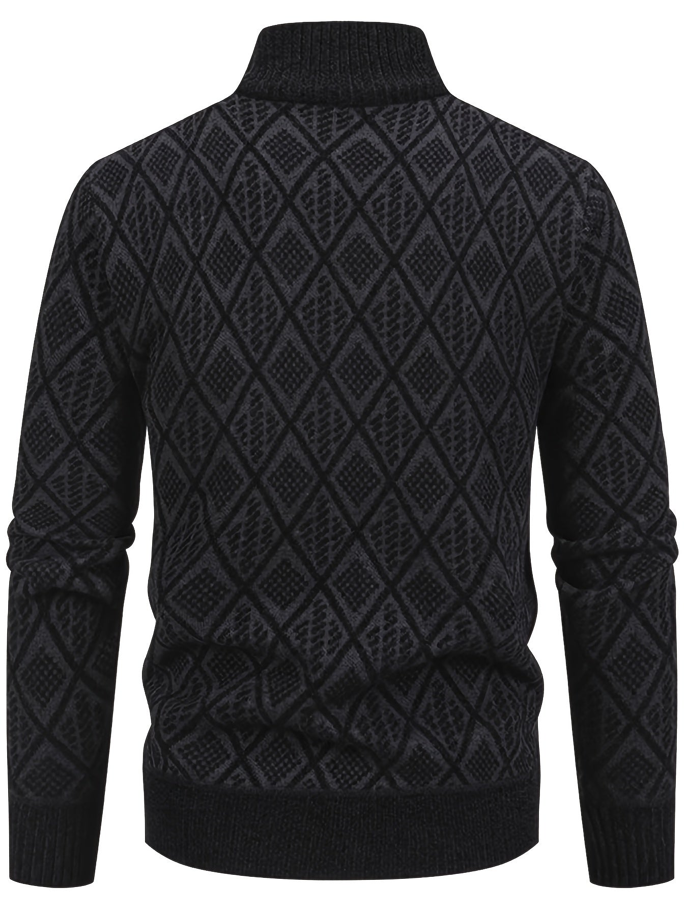 Knitted Stand Collar Cardigan – Casual Rhombus Sweater