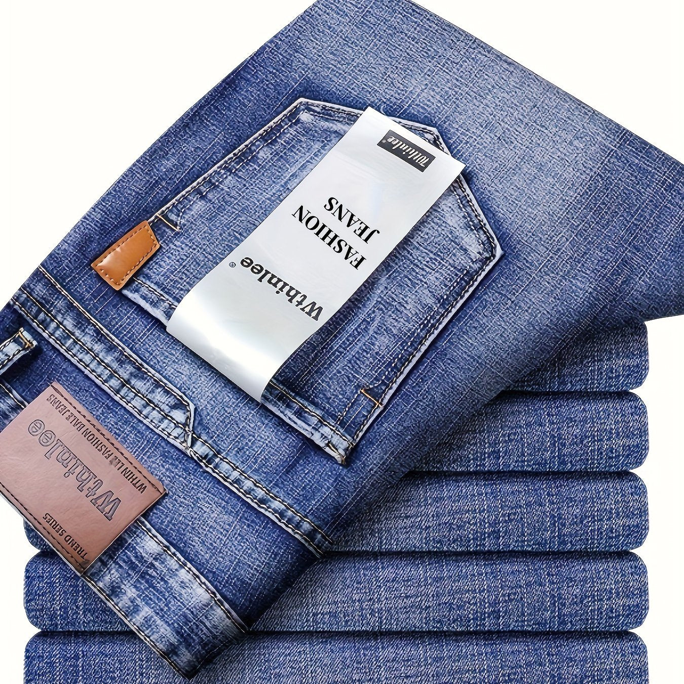 Classic Solid Color Regular Fit Jeans – Stretch Straight Leg Pants for Casual & Business Wear