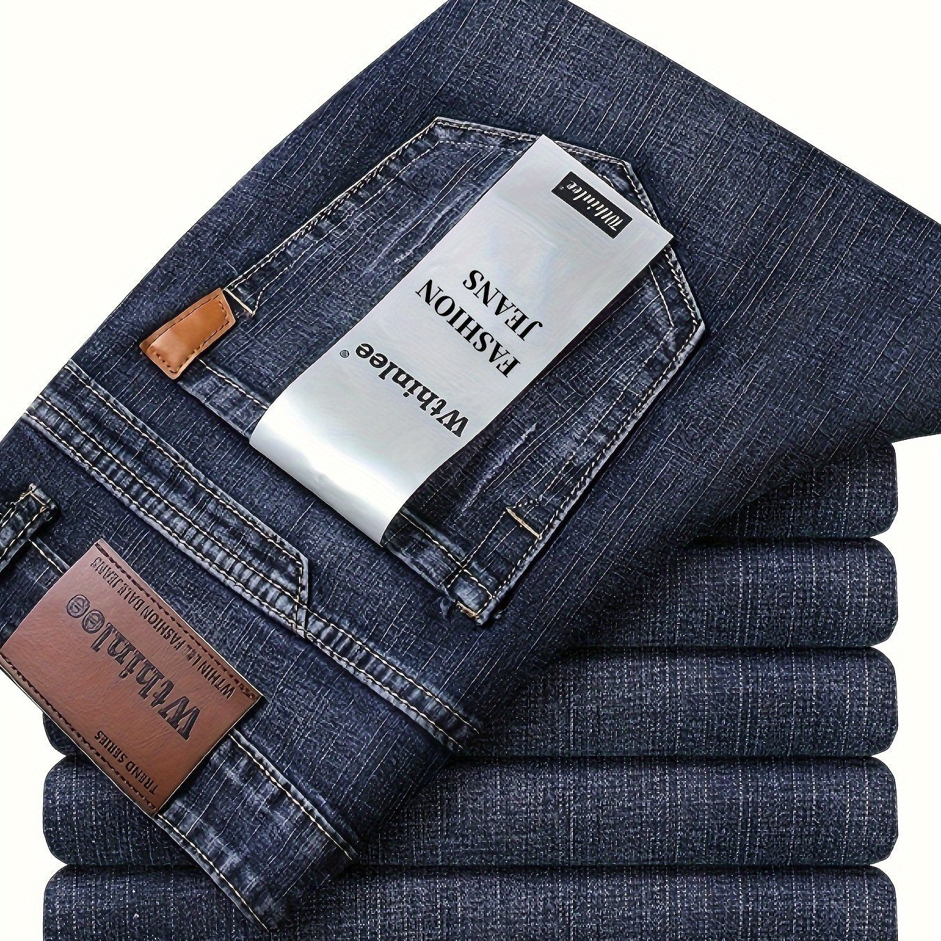 Classic Solid Color Regular Fit Jeans – Stretch Straight Leg Pants for Casual & Business Wear