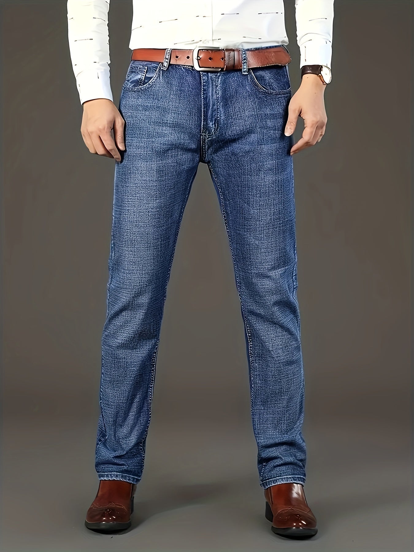 Classic Solid Color Regular Fit Jeans – Stretch Straight Leg Pants for Casual & Business Wear