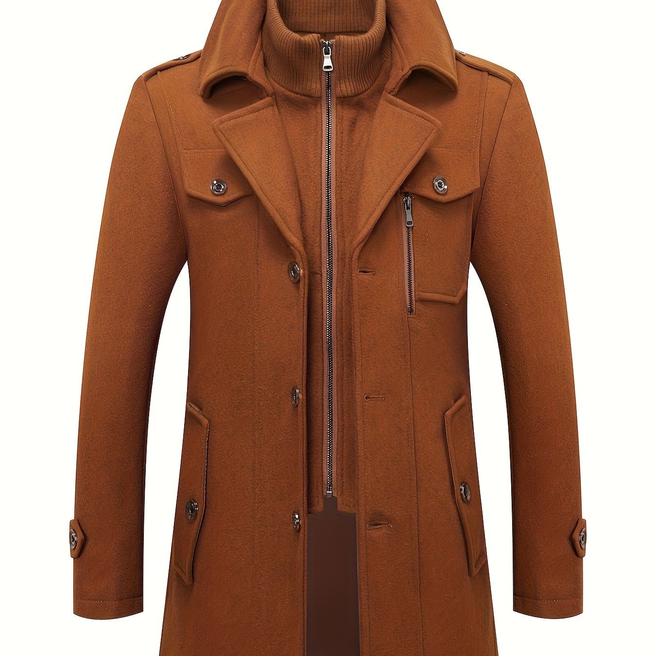 Men’s Slim Fit Tweed Coat – Double-Breasted Lapel Long Sleeve Outerwear