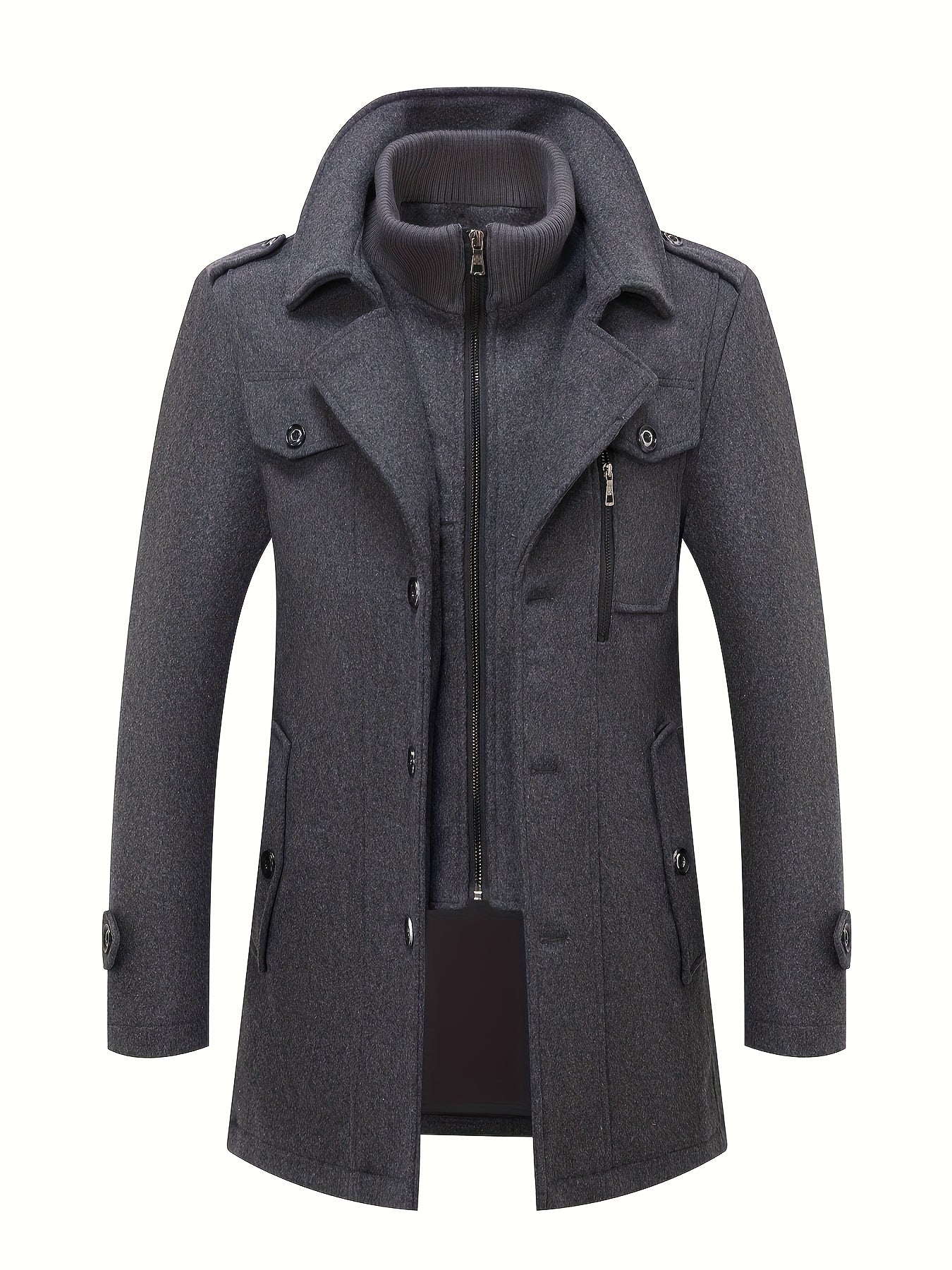 Men’s Slim Fit Tweed Coat – Double-Breasted Lapel Long Sleeve Outerwear