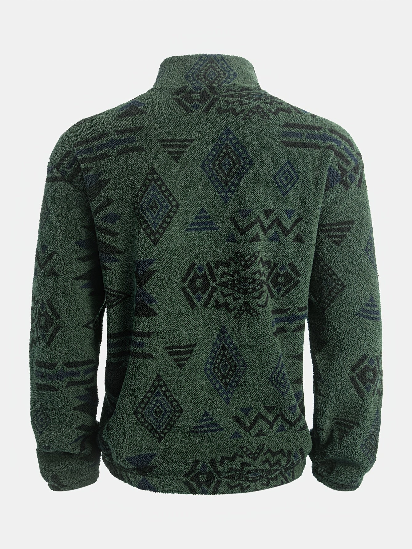Loose Fleece Sweatshirt – Ethnic Graphic Half-Zip Stand Collar Long Sleeve Top