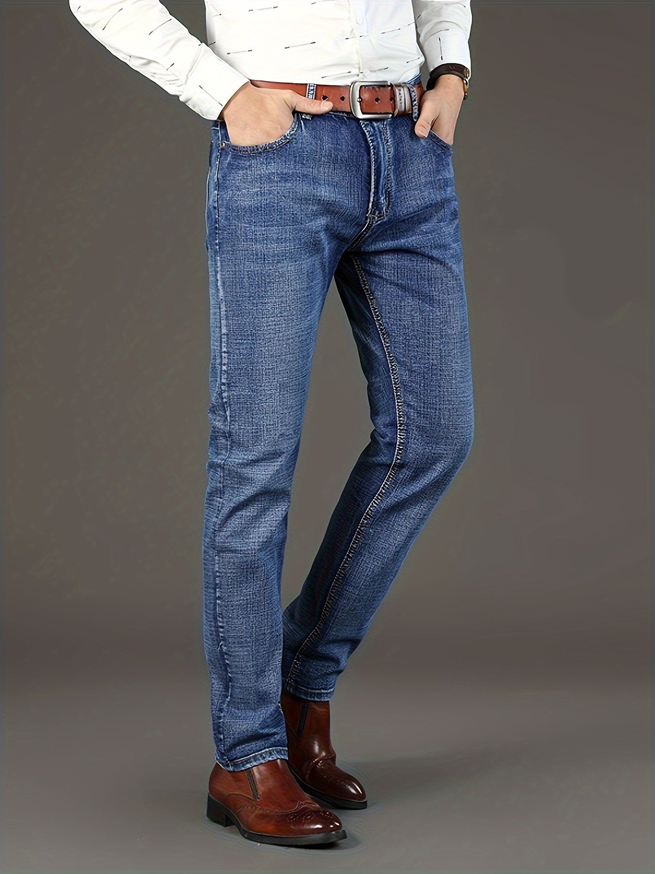 Classic Solid Color Regular Fit Jeans – Stretch Straight Leg Pants for Casual & Business Wear