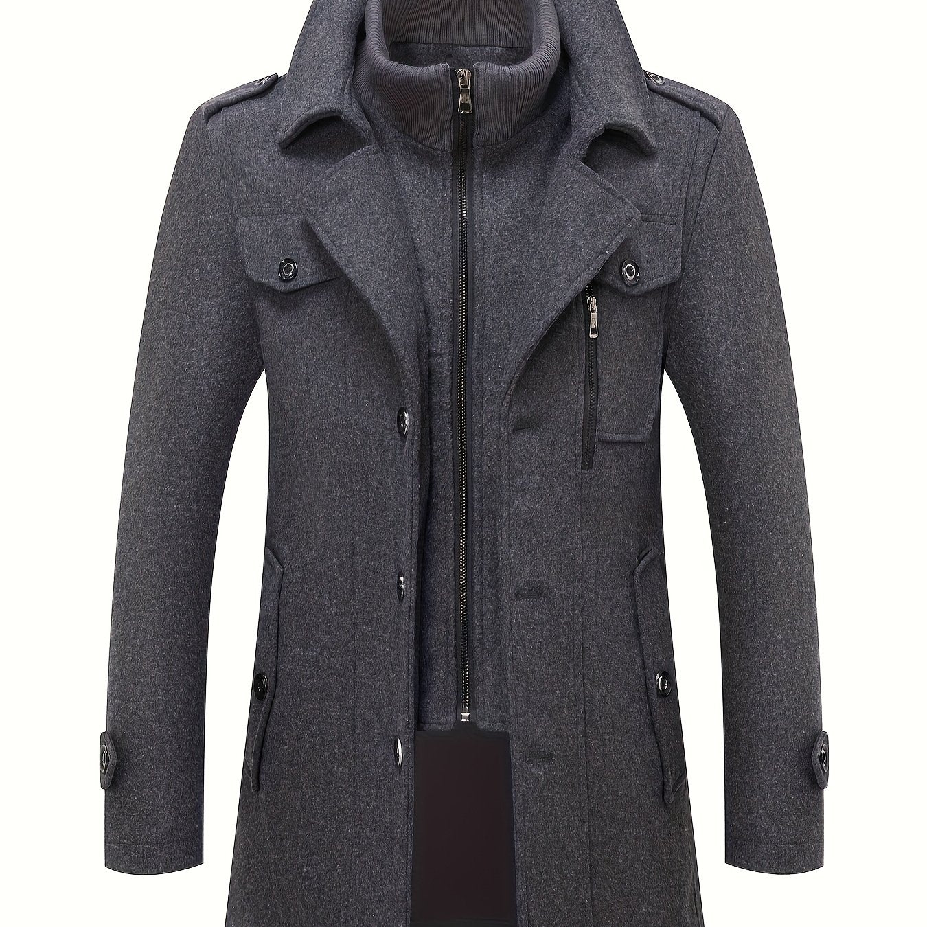 Men’s Slim Fit Tweed Coat – Double-Breasted Lapel Long Sleeve Outerwear