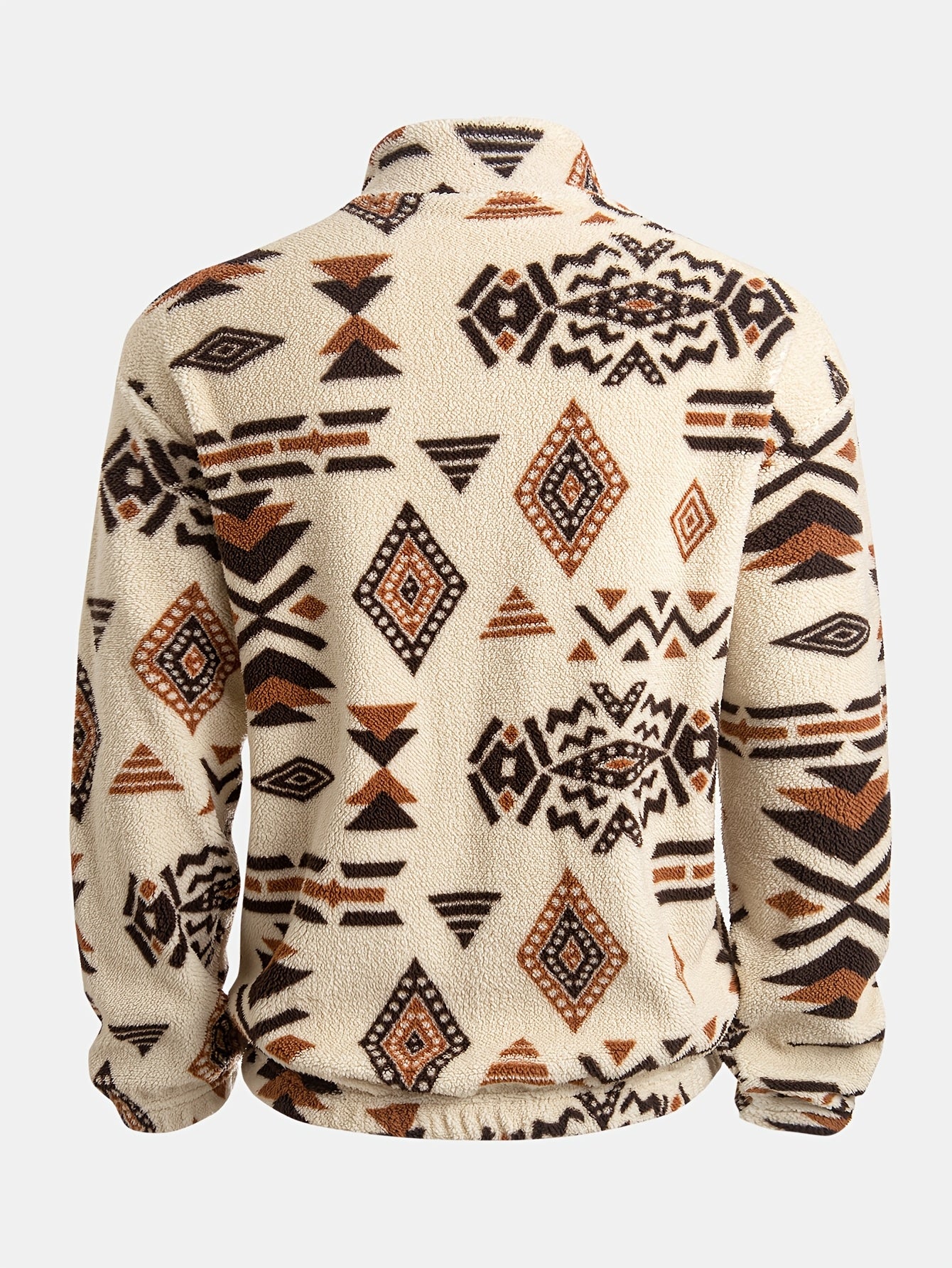 Loose Fleece Sweatshirt – Ethnic Graphic Half-Zip Stand Collar Long Sleeve Top