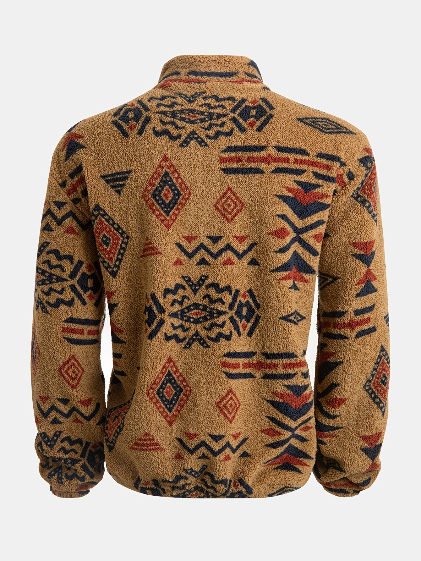 Loose Fleece Sweatshirt – Ethnic Graphic Half-Zip Stand Collar Long Sleeve Top