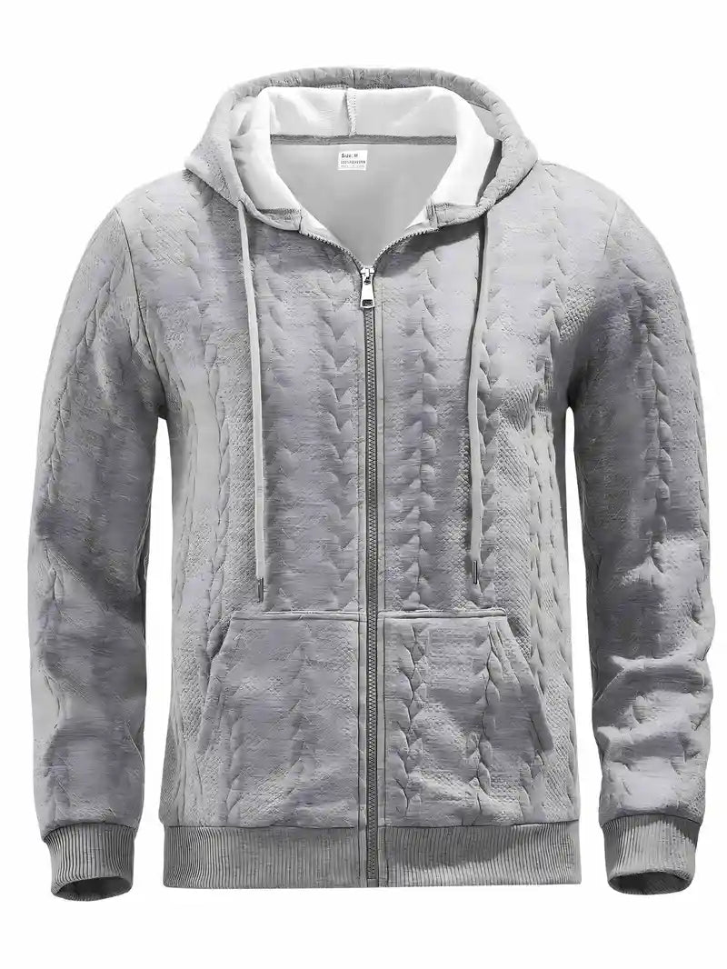 Stylish Zip-Up Hoodie – Casual Knit Long Sleeve Hoodie for Spring & Fall