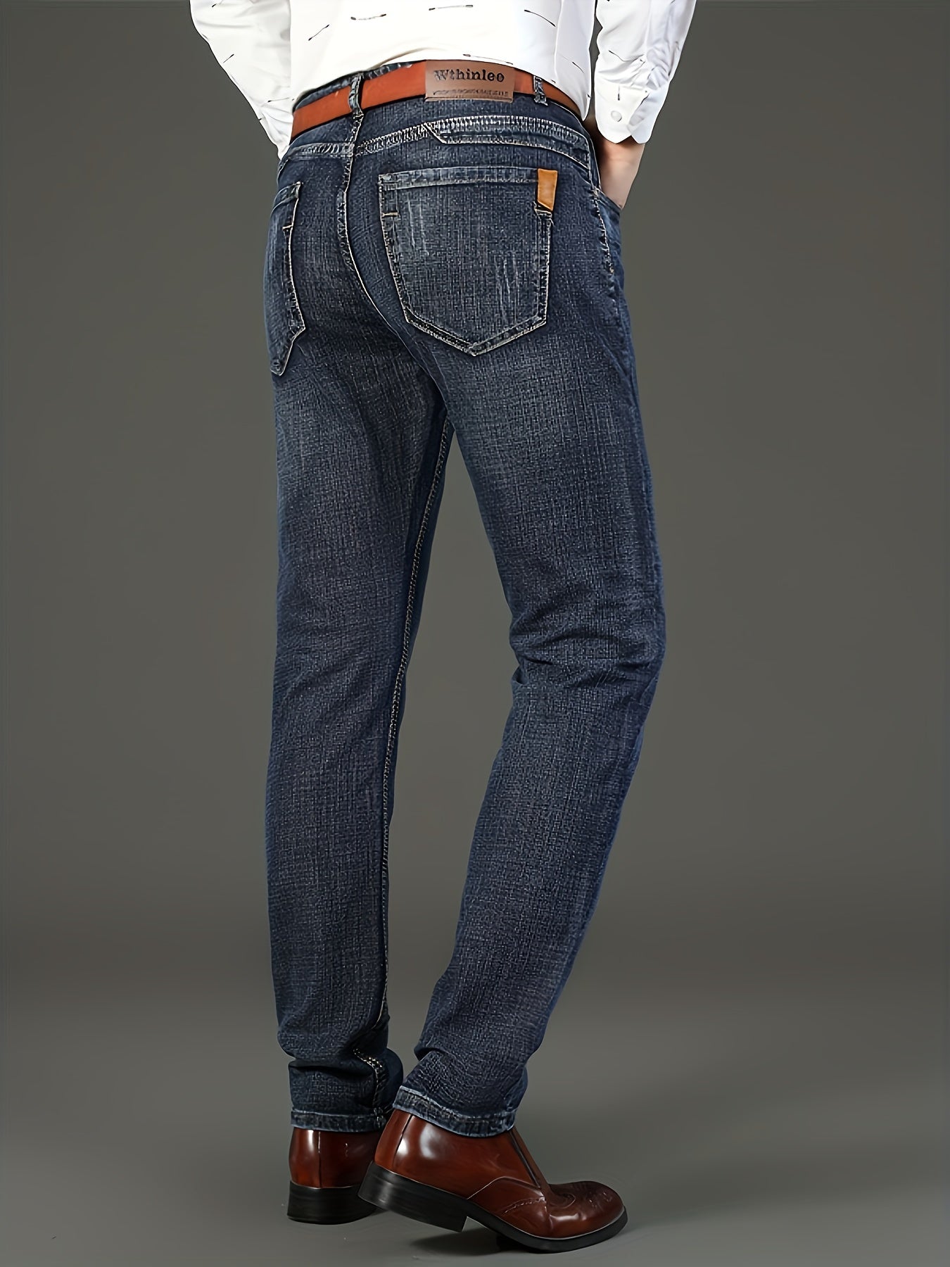 Classic Solid Color Regular Fit Jeans – Stretch Straight Leg Pants for Casual & Business Wear