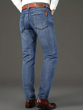 Classic Solid Color Regular Fit Jeans – Stretch Straight Leg Pants for Casual & Business Wear