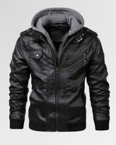 Trendy Double-Zip Hooded Jacket – Faux Leather Biker Coat with Fur Trim