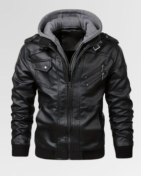 Trendy Double-Zip Hooded Jacket – Faux Leather Biker Coat with Fur Trim