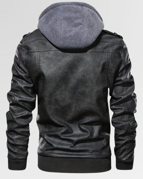 Trendy Double-Zip Hooded Jacket – Faux Leather Biker Coat with Fur Trim