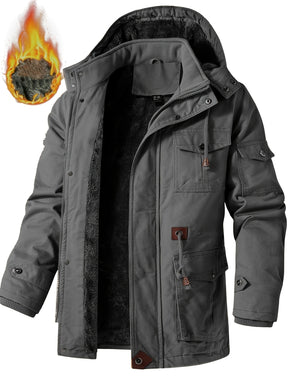 Heavy-Duty Hooded Work Jacket – Full-Zip Winter Outdoor Coat with Utility Pockets