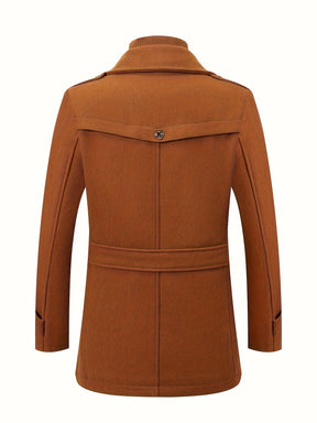 Men’s Slim Fit Tweed Coat – Double-Breasted Lapel Long Sleeve Outerwear