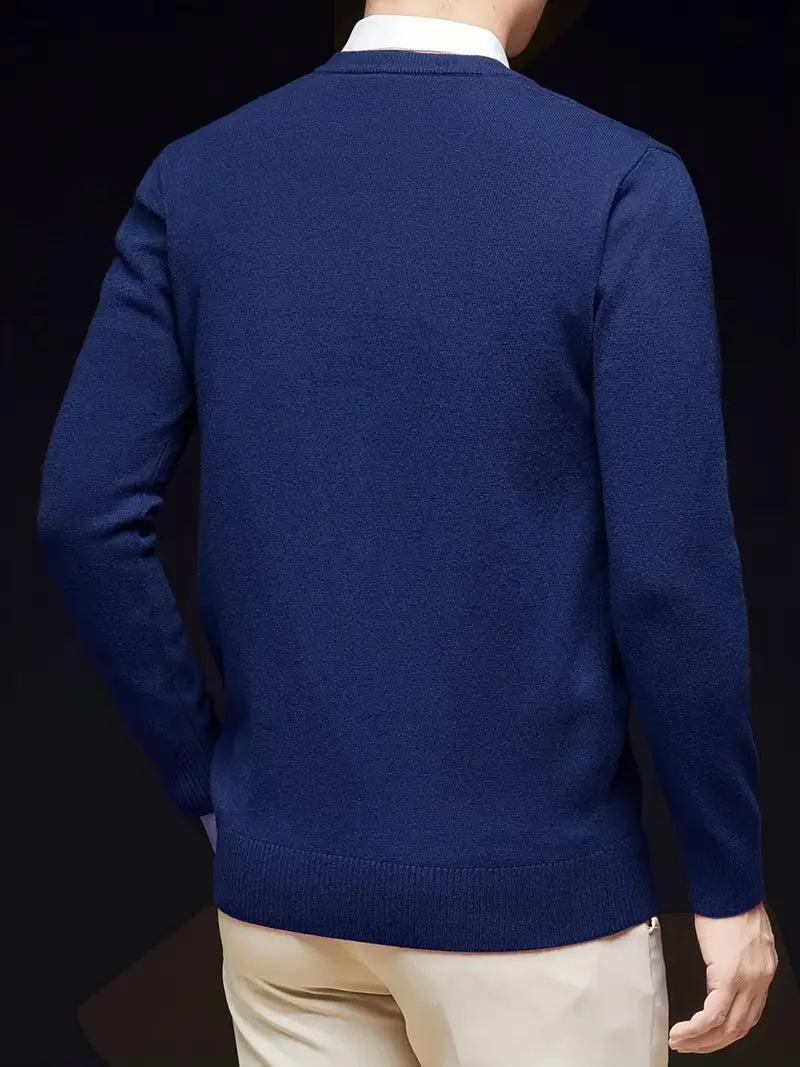 V-Neck Pullover Sweater – Long Sleeve Stretch Knit Regular Fit