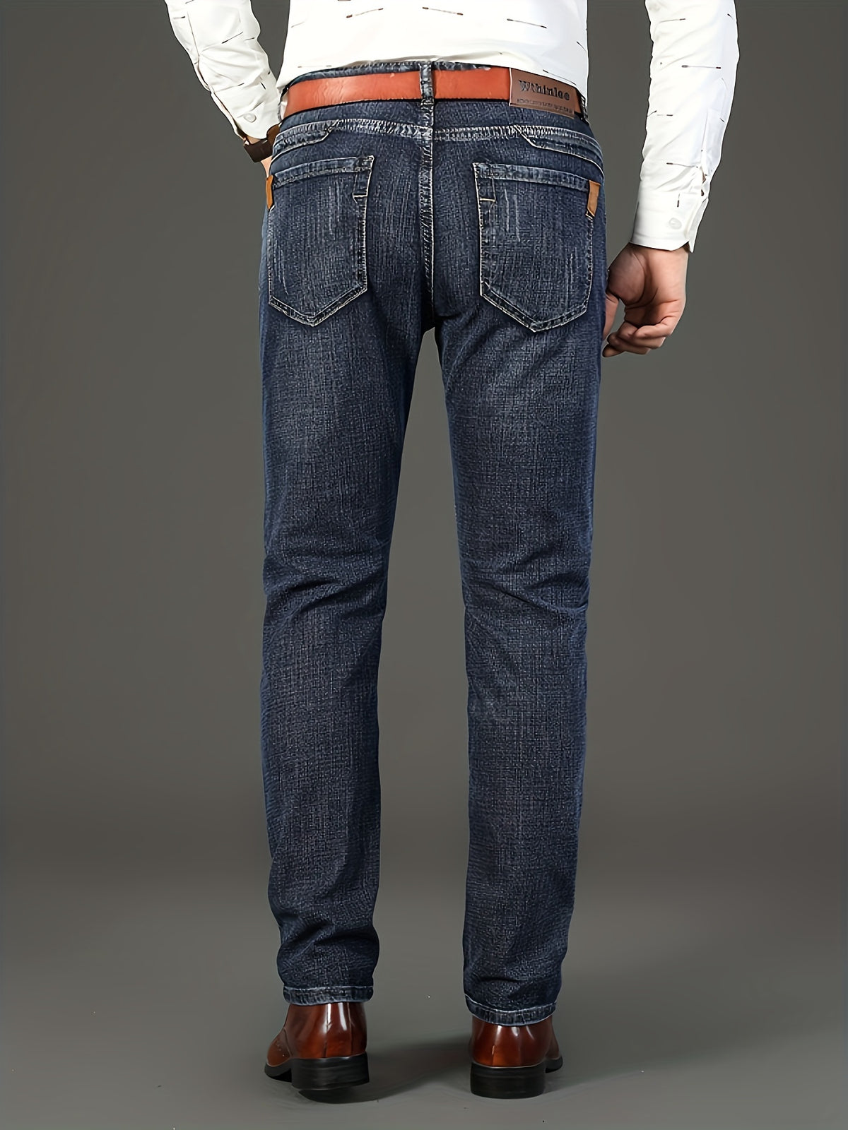 Classic Solid Color Regular Fit Jeans – Stretch Straight Leg Pants for Casual & Business Wear