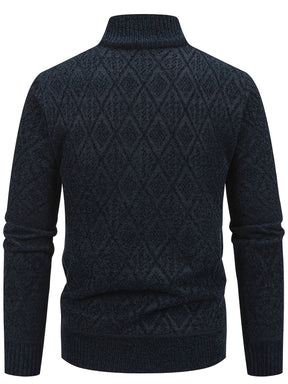 Knitted Stand Collar Cardigan – Casual Rhombus Sweater