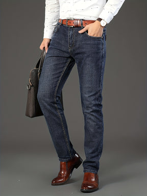 Classic Solid Color Regular Fit Jeans – Stretch Straight Leg Pants for Casual & Business Wear