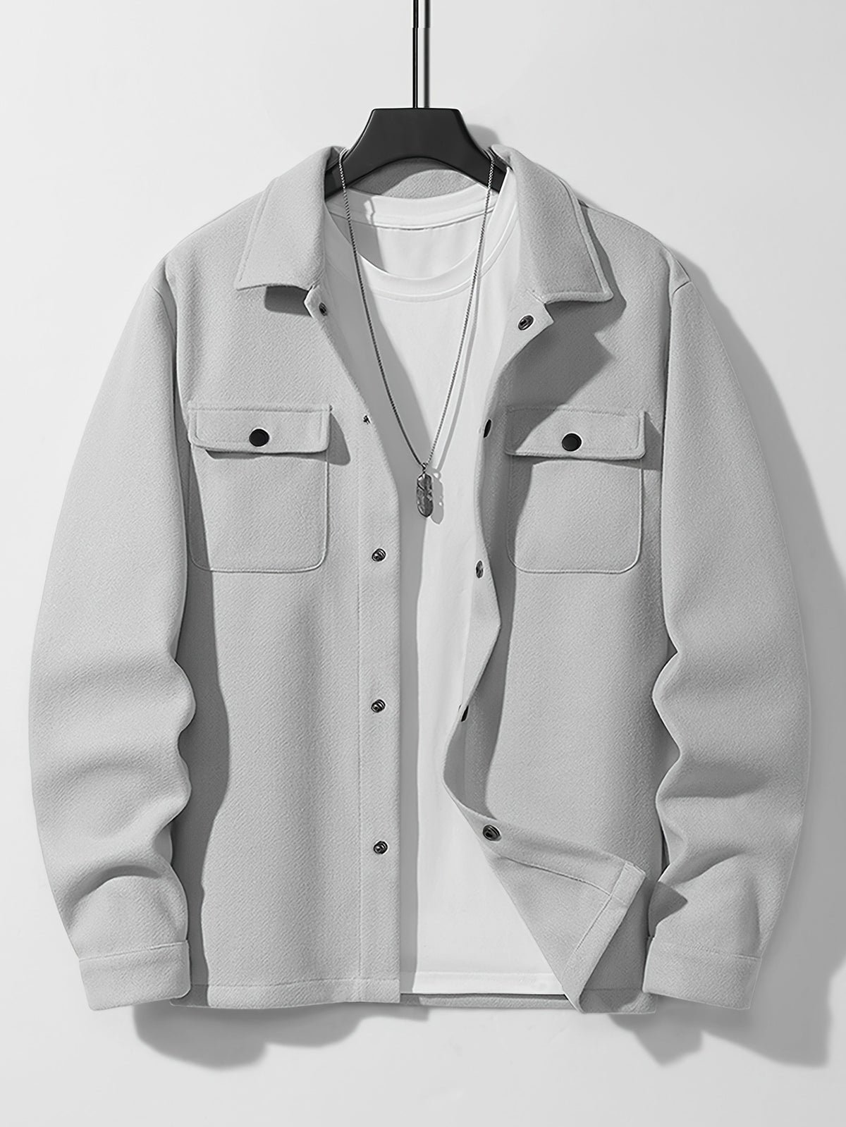 Men’s Solid Color Tweed Jacket – Fall/Winter Regular Fit with Lapel Collar & Pockets