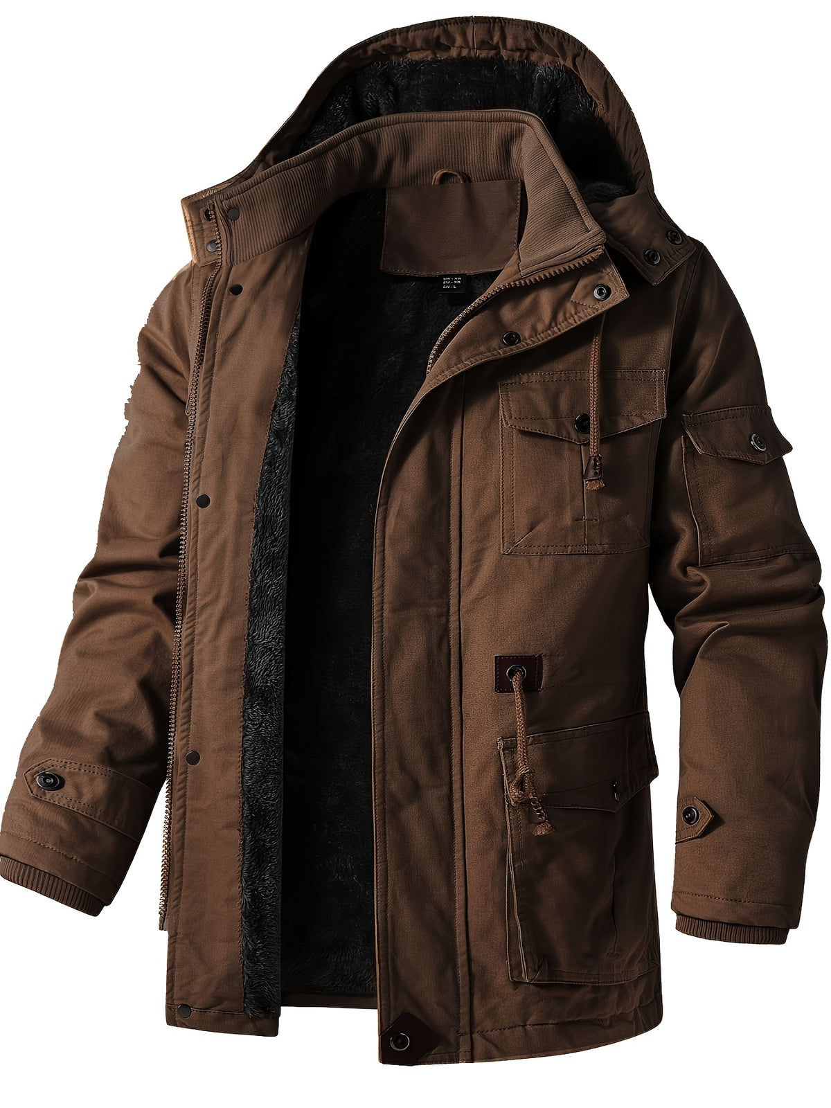 Heavy-Duty Hooded Work Jacket – Full-Zip Winter Outdoor Coat with Utility Pockets