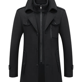 Men’s Slim Fit Tweed Coat – Double-Breasted Lapel Long Sleeve Outerwear