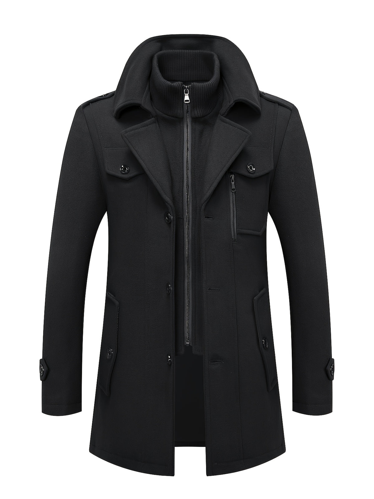 Men’s Slim Fit Tweed Coat – Double-Breasted Lapel Long Sleeve Outerwear