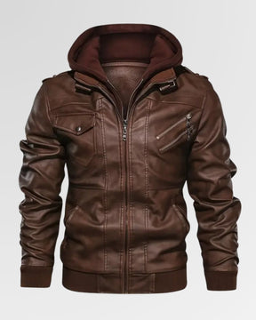 Trendy Double-Zip Hooded Jacket – Faux Leather Biker Coat with Fur Trim