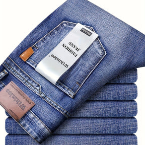 Classic Solid Color Regular Fit Jeans – Stretch Straight Leg Pants for Casual & Business Wear