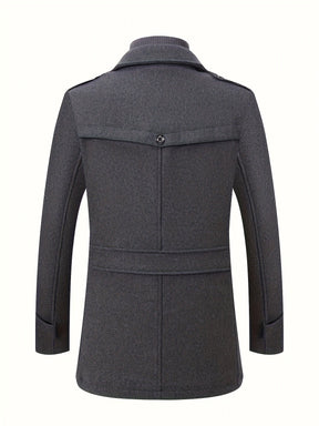 Men’s Slim Fit Tweed Coat – Double-Breasted Lapel Long Sleeve Outerwear