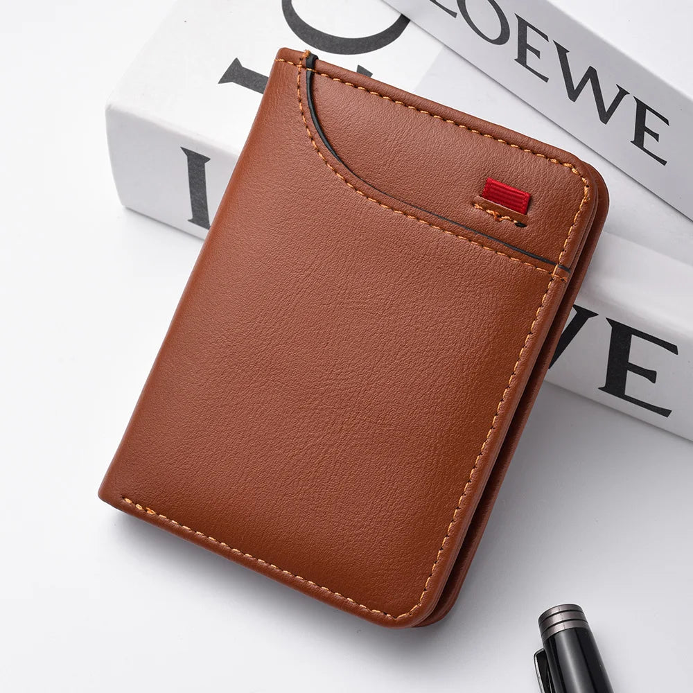 Ultra-Thin PU Leather Card Holder – Mini Vertical Slim Wallet