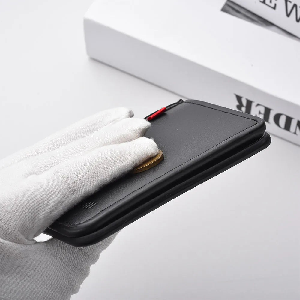 Ultra-Thin PU Leather Card Holder – Mini Vertical Slim Wallet