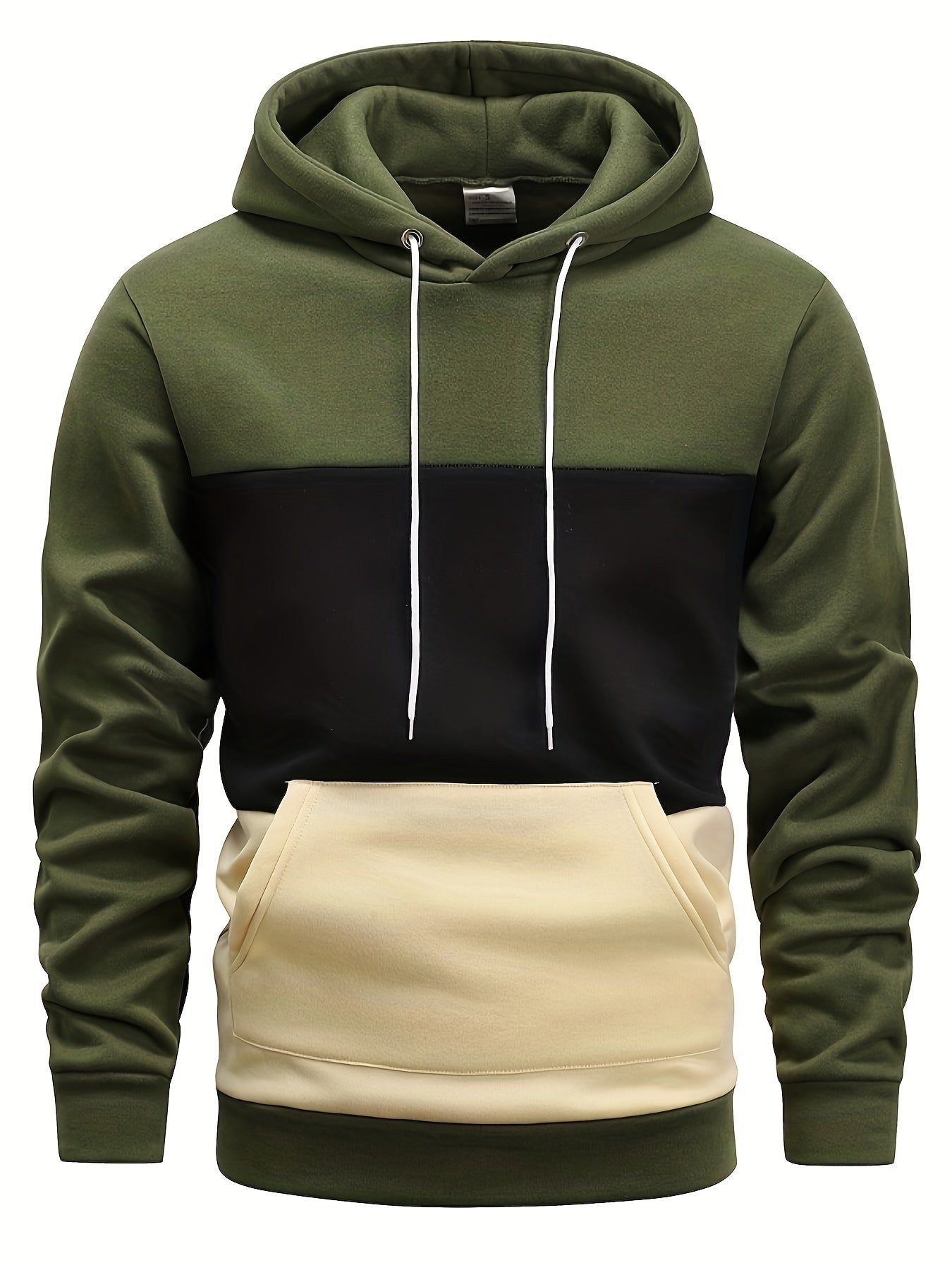 Casual Color Block Hoodie – Men’s Long Sleeve Pullover with Kangaroo Pocket