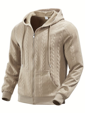 Stylish Zip-Up Hoodie – Casual Knit Long Sleeve Hoodie for Spring & Fall