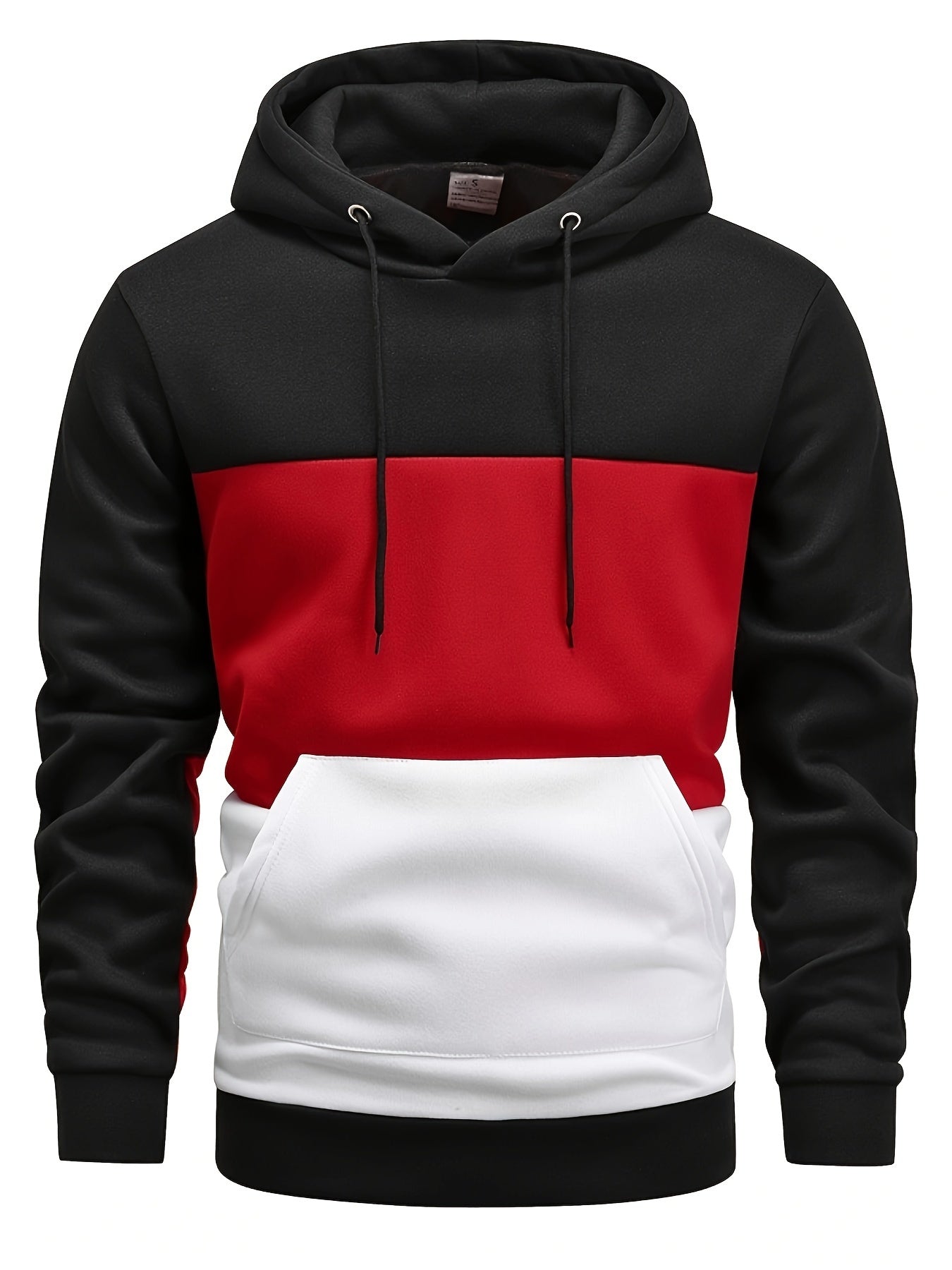Casual Color Block Hoodie – Men’s Long Sleeve Pullover with Kangaroo Pocket