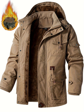Heavy-Duty Hooded Work Jacket – Full-Zip Winter Outdoor Coat with Utility Pockets