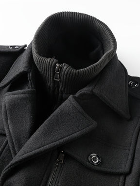Men’s Slim Fit Tweed Coat – Double-Breasted Lapel Long Sleeve Outerwear