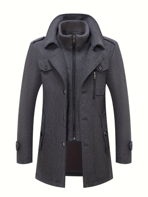 Men’s Slim Fit Tweed Coat – Double-Breasted Lapel Long Sleeve Outerwear