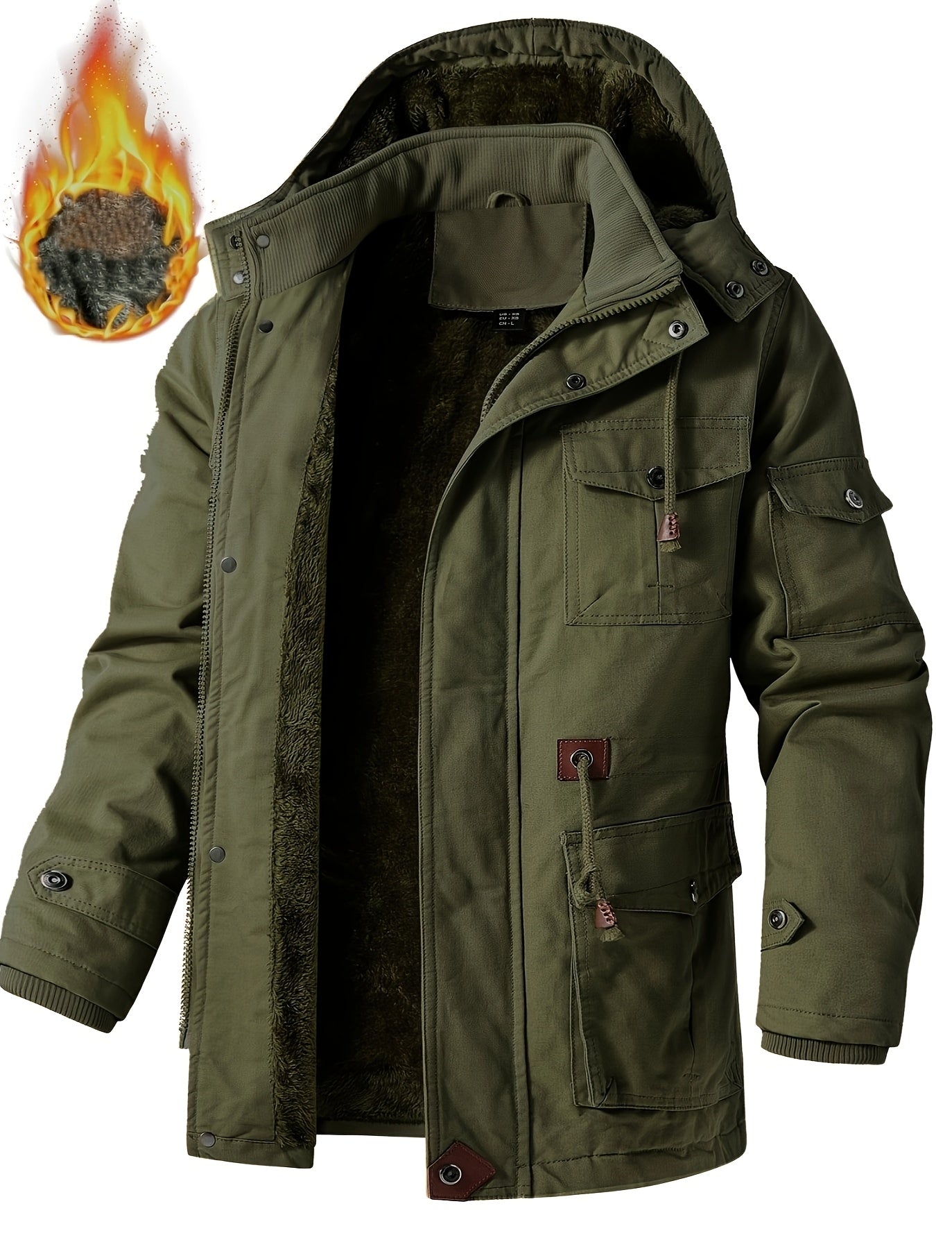 Heavy-Duty Hooded Work Jacket – Full-Zip Winter Outdoor Coat with Utility Pockets