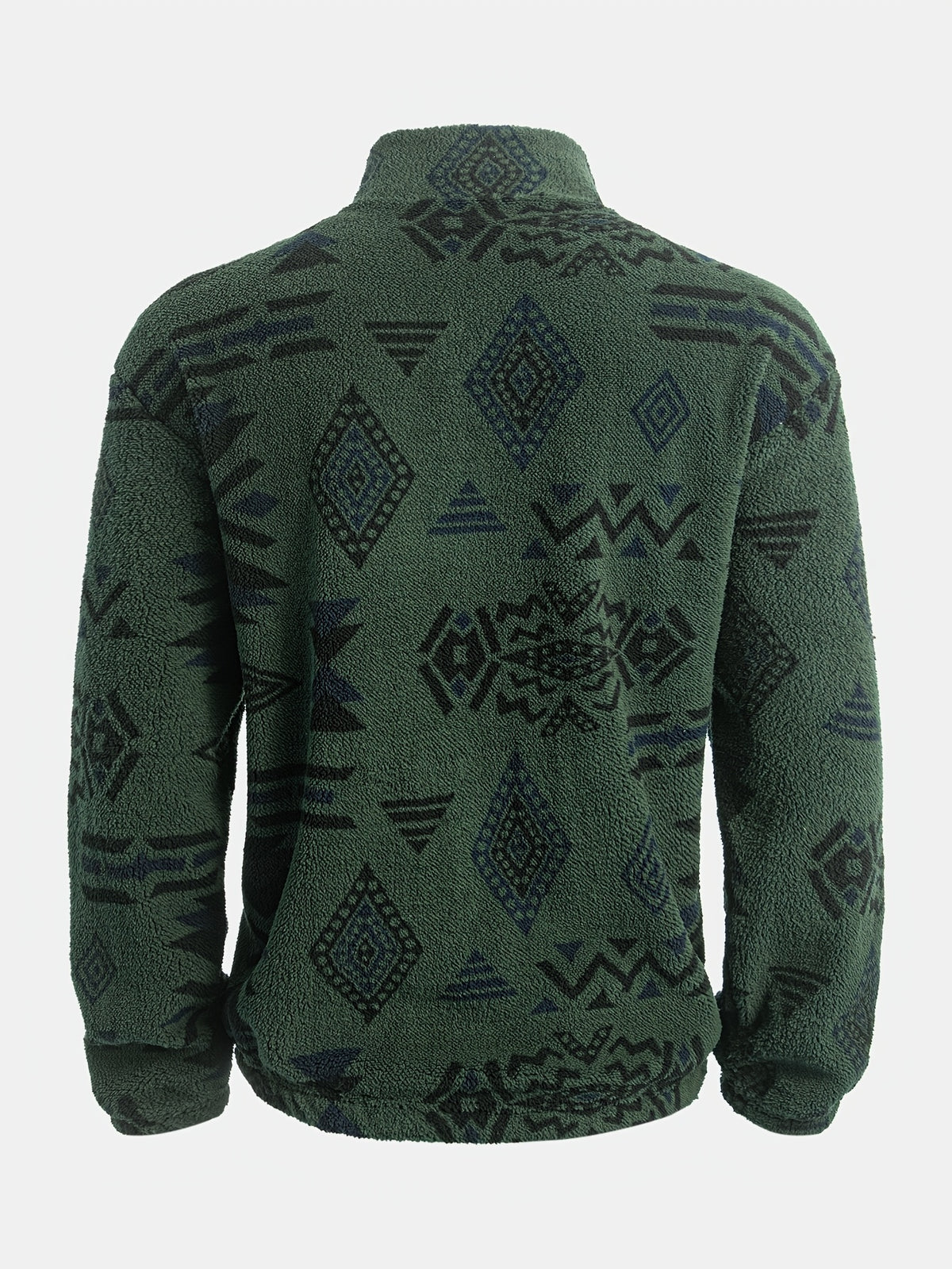 Loose Fleece Sweatshirt – Ethnic Graphic Half-Zip Stand Collar Long Sleeve Top