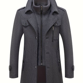 Men’s Slim Fit Tweed Coat – Double-Breasted Lapel Long Sleeve Outerwear