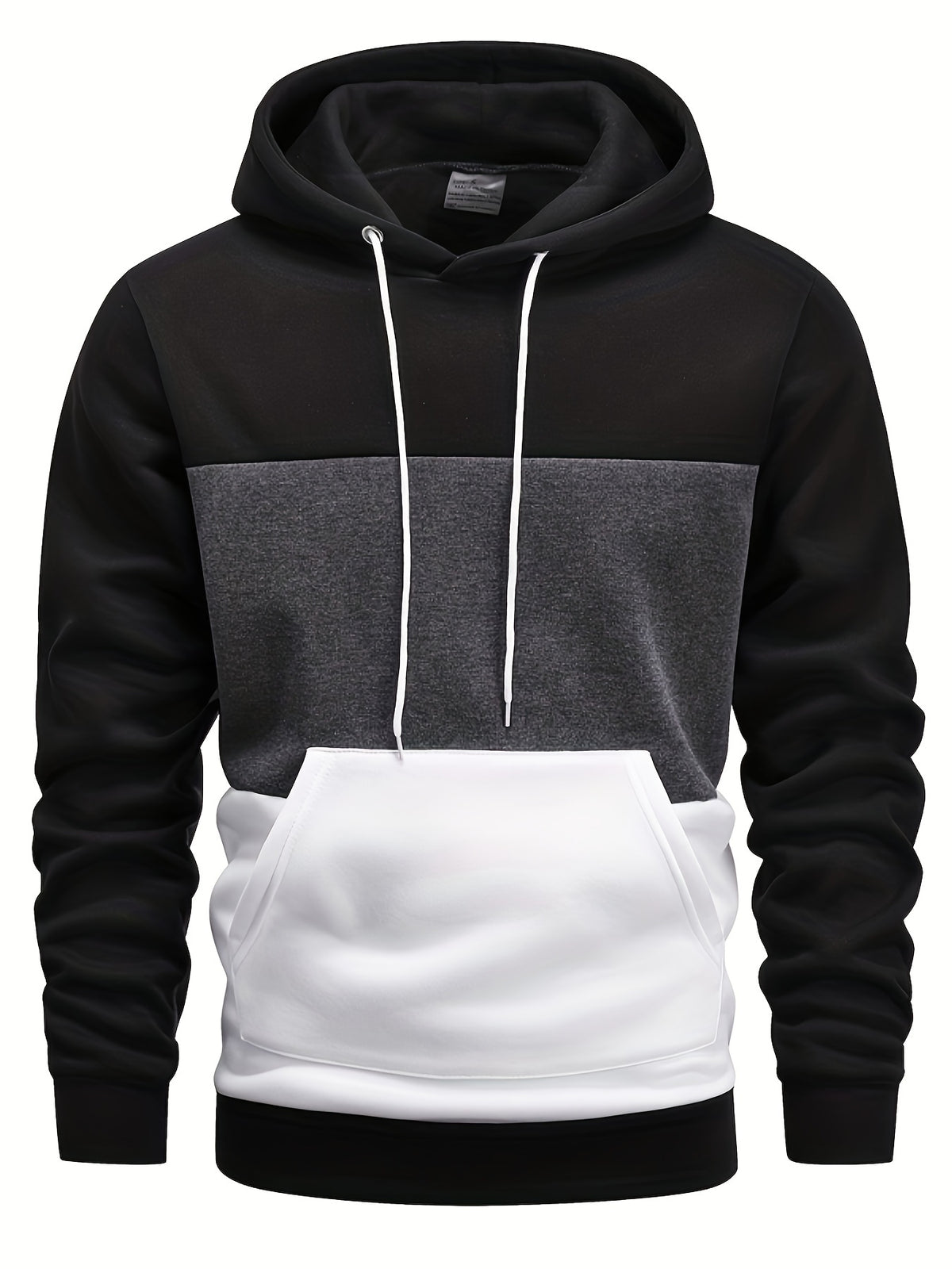 Casual Color Block Hoodie – Men’s Long Sleeve Pullover with Kangaroo Pocket